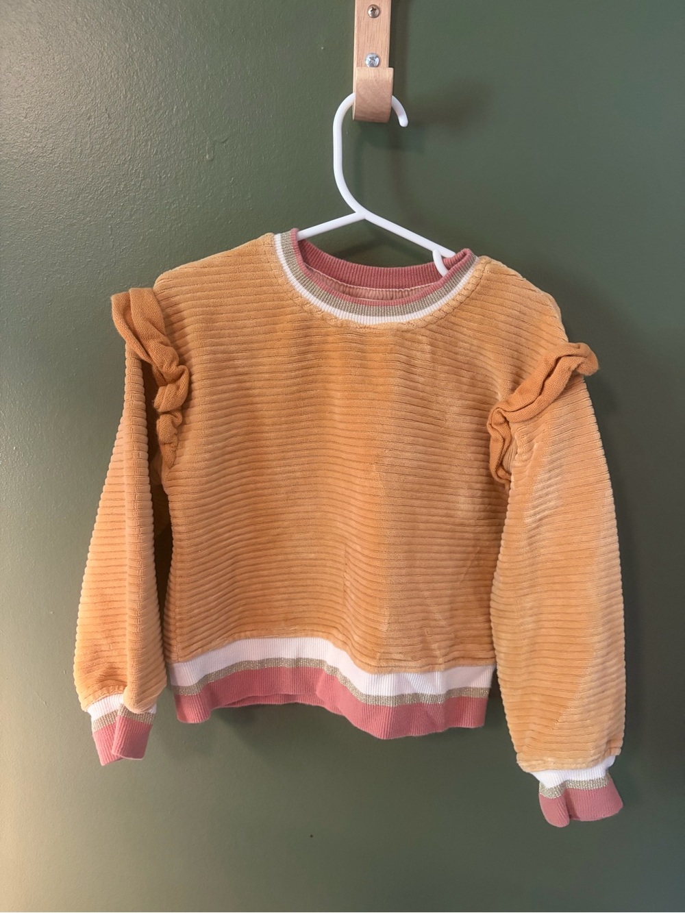 Matilda Jane Golden Mustard Ribbed Sweatshirt with Pink & Cream Accents